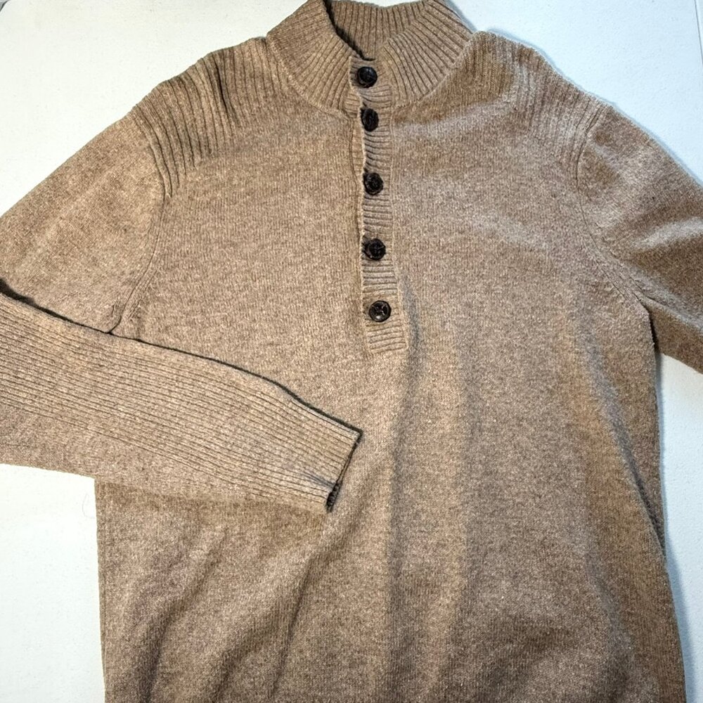 REI MENS LARGE RIBBED KNIT WOOL BLEND HERITAGE SWEATER 5‎ BUTTON  HENLEY EARTH